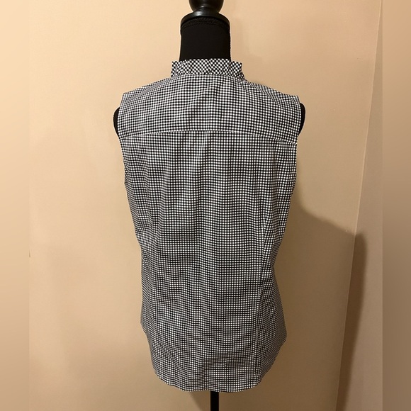 Talbots Gingham Black & White Ruffle Collar Sleeveless Button-down, size Small - Picture 2 of 5